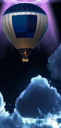 This live wallpaper depicts a hot air balloon soaring through a beautifully rendered night sky