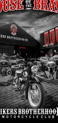 This live phone wallpaper captures the essence of street culture with an image of parked motorcycles outside of a building