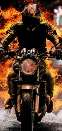 Introducing a striking phone live wallpaper featuring an exciting poster art image of a man on a motorcycle riding down a street