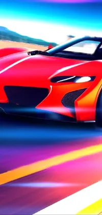 This live wallpaper showcases a digital painting of a red sports car driving on a road