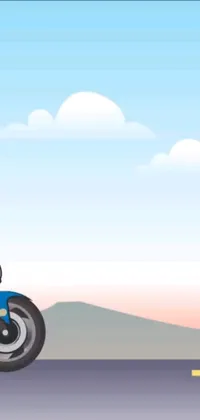 This mobile live wallpaper showcases an intricate, zoomed-in vector art of a rider on a blue motorcycle on a sky-themed background