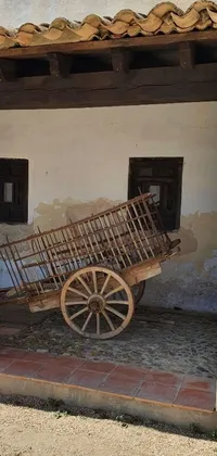 This live wallpaper for phones features a quaint wooden cart situated in front of a museum building named Rocha