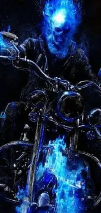 This phone live wallpaper showcases an impressive blue motorcycle ride set on a black background, complete with blue flame artwork for added visual impact