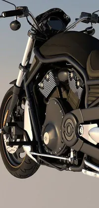 This phone live wallpaper features a 3D rendered close-up of a powerful Harley-Davidson motorcycle on a gray background