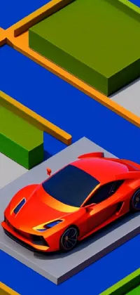 This live wallpaper showcases a stunning low poly render of a red sports car parked in a lot