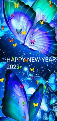 New Year's is here and this phone live wallpaper sets the perfect tone with a beautiful blue butterfly design against a calming blue background
