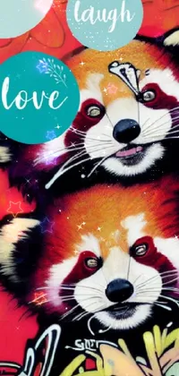 This phone live wallpaper features a delightful portrait of two red pandas sitting together in a toyism style