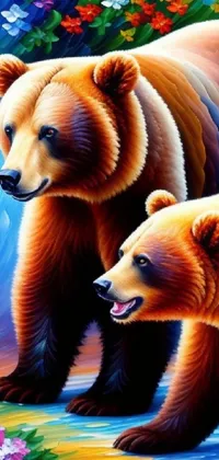 Mama Bear and Three Cubs Mural Wallpaper