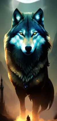 wolf with a full moon in the background  Live Wallpaper