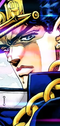 This phone live wallpaper features a manga-inspired close-up of a figure wearing a uniform and gold chain