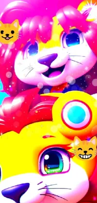 This live phone wallpaper showcases colorful cartoon animals in a whimsical digital painting style