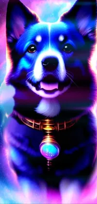 This phone wallpaper showcases a digital painting of a happy Finnish Lapphund dog with a collar