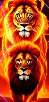 This phone live wallpaper features an impressive digital rendering of two lions standing next to one another