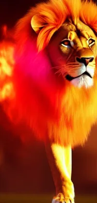 This striking phone live wallpaper features a fierce lion standing atop a vibrant green field