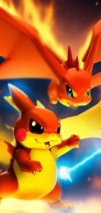 Looking for a thrilling live wallpaper for your phone? Check out this incredible digital art featuring two popular pokemon, Charizard and Pikachu