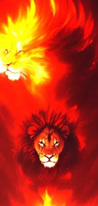Looking for a striking phone wallpaper that will set your screen apart? Check out this dynamic image of two lions framed by blazing red flames