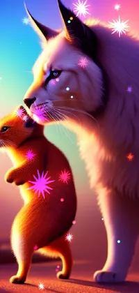 Get this stunning live wallpaper featuring two cats standing in front of a beautiful starry night sky full of twinkling stars and a crescent moon