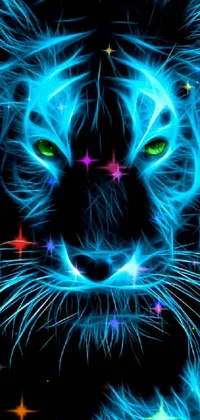 This dynamic phone live wallpaper features a stunningly detailed digital art of a blue-tinted tiger head against a black background