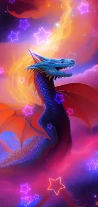 This stunning phone live wallpaper features an enchanting painting of a dragon flying high in the sky