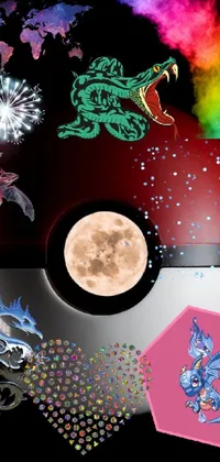 This phone live wallpaper features an intricate design of a classic Pokemon ball against a backdrop of a full moon