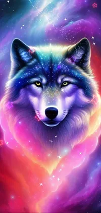 Feast your eyes on this Wolf Galaxy Phone Live Wallpaper - a powerful and detailed illustration of a wolf in front of a stunning galaxy
