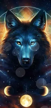 This live wallpaper features a beautiful wolf set against a backdrop of a full moon