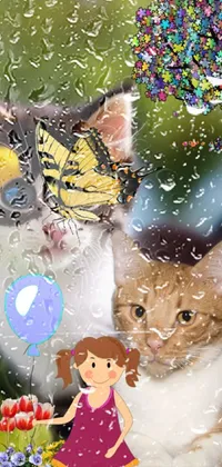 This live wallpaper depicts a charming kitten standing on a lush green field