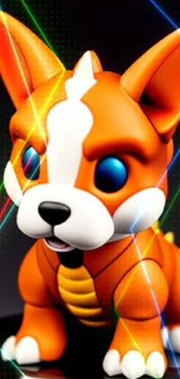 This phone live wallpaper features a charming digital art figurine of a dog with a cross between a Charmander and a Corgi breed