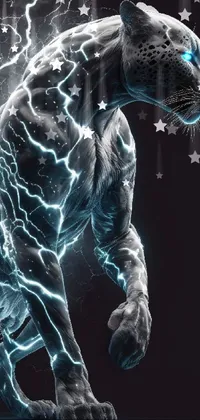 Experience the captivating phone live wallpaper featuring white tigers and black jaguars with lightning emitting from their mouths and auras surrounding them
