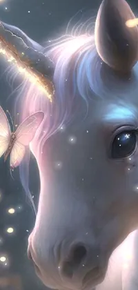 "Get transported to a mystical world with this captivating unicorn and butterfly live wallpaper