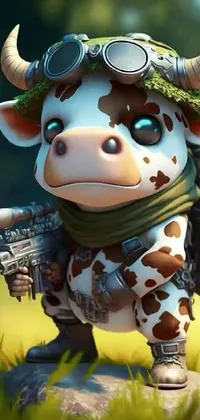 Looking for a dynamic live wallpaper for your phone? Check out this cute and fierce cow with a gun and backpack
