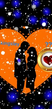 This phone live wallpaper features a heart with a romantic couple standing next to it, set in y2k-style graphics