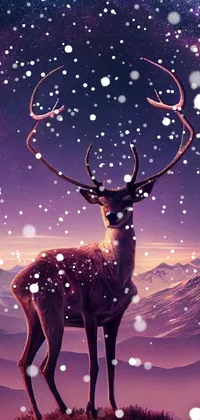 Get mesmerized by this stunning phone live wallpaper featuring a beautiful deer standing on a green hill! This unique digital art is a perfect addition to your galaxy-looking phone background