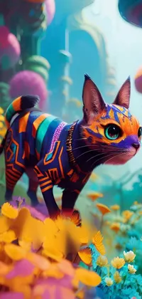 Looking for a visually stunning wallpaper to give your phone a pop of color and energy? Look no further than this mesmerizing digital painting of a cat standing on a vibrant green field