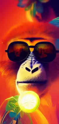 This funky live wallpaper for your phone features a close-up view of a stylish monkey wearing sunglasses