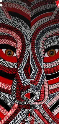 This dynamic live phone wallpaper showcases a striking, detailed portrait of a woman's face adorned with intricate black and red patterns, reminiscent of West African mask designs