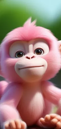 Add some fun and curious charm to your phone with this adorable live wallpaper featuring a playful pink monkey