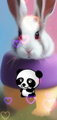 This phone live wallpaper presents a cute white rabbit sitting inside of a creatively crafted egg