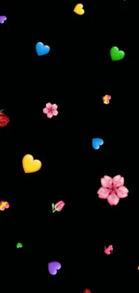This live wallpaper boasts a quirky design with hearts and flowers set against a black background
