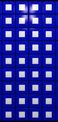 This phone live wallpaper features a blue wall with white squares in a digital rendering inspired by op art and plastic ceramic material