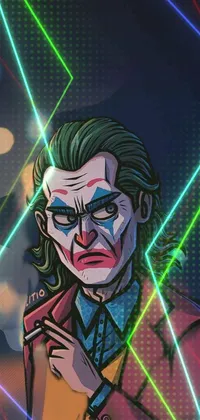 Looking for a unique and eye-catching phone live wallpaper? Check out this cool cartoon-style graphic featuring a joker holding a shield and an axe while smoking a cigar