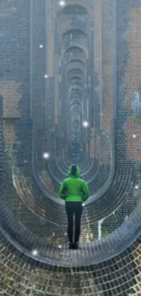 Transform your phone's screen into a space of dynamic futurism with this live wallpaper! Featuring a green jacket-wearing adventurer, the wallpaper takes you on a journey through tunnels, crystal palaces, and dirt brick roads