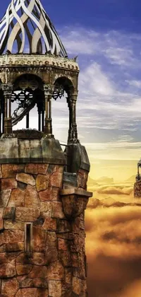 This captivating live wallpaper depicts a towering structure in a steampunk style