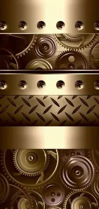 Looking for a unique phone wallpaper? Check out this close-up view of a metal plate with intricate gears and mechanics, rendered in vector art style