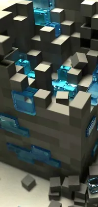 This phone live wallpaper showcases a mesmerizing pile of cubes arranged on a table