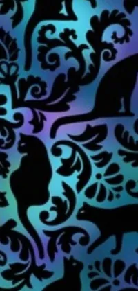 This live wallpaper boasts an eye-catching black and blue pattern inhabited by charming feline figures