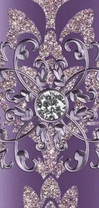This phone live wallpaper showcases a sparkling diamond brooch on a vivid purple background