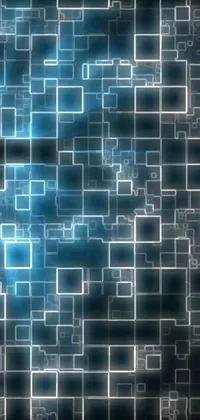 This live wallpaper for your phone showcases an abstract background consisting of squares and rectangles, with a mesmerizing effect created by particle lighting and blue lights that seem to dance and change color with every swipe
