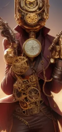 This phone live wallpaper displays an incredible close-up of a person holding an exquisite clock