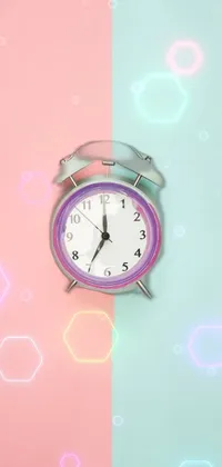 Decorate your phone's home screen with this stunning Live Wallpaper featuring a modern and sleek clock design set against a bold pink and blue wall background